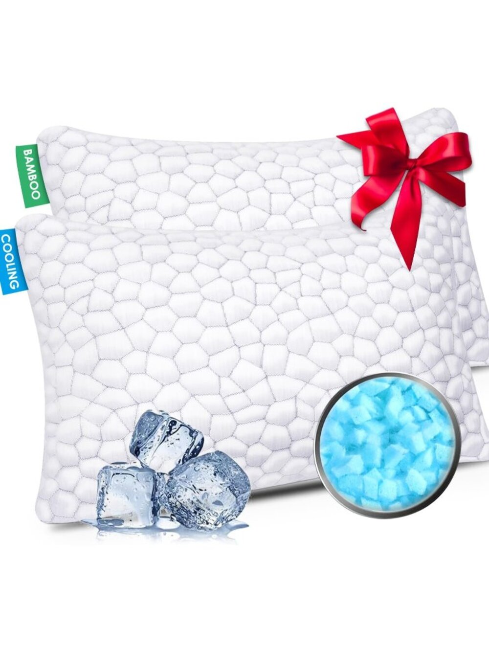 〽️Cooling Pillows King Size Set of 2 CertiPUR-US Shredded Memory Foam Pillows